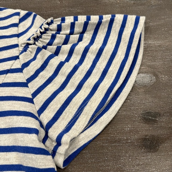 ANTHROPOLOGIE Lili's Closet Blue Striped Ruffle Flare Sleeve Navy Grey Top S - Picture 6 of 10